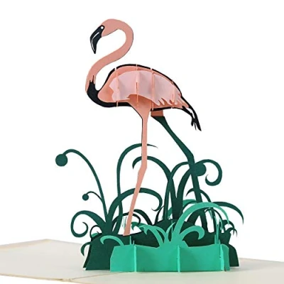 Image of Pink Flamingo Pop Up 3D card. Spring Collection. A Delightful surprise greeting card gift for Daughter, Mum, Friend, Granddaughter, Wife, Sister, Grandma. 15cmx15cm