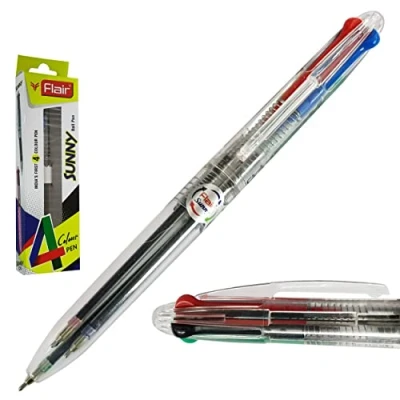 Image of Flair Sunny 4 Colour Black RED BLUE GREEN 0.7mm Fine Retractable Ballpoint Pen, iZOFAX Ball Pen