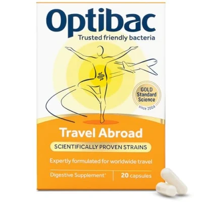 Image of Optibac Travel Abroad Probiotics Vegan Digestive Probiotic Supplement Formulated for Support &amp; Gut Health, 5 Billion Live Cultures 20 Capsules