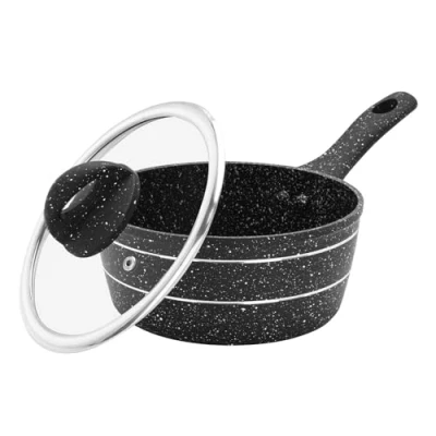 Image of Royalford Saucepan, Induction Safe Cookware, Non Stick Granite Coating, Aluminium Multipurpose Sauce Pot, Black (20 CM)