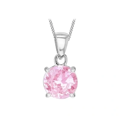 Image of Tuscany Silver Women&#039;s Sterling Pink Round Cubic Zirconia Pendant on Curb Chain of 46cm/18&quot;
