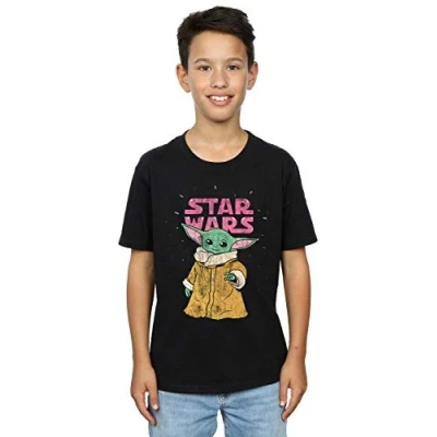 Image of Star Wars Boys The Mandalorian Child T Shirt Black 3 4 Years