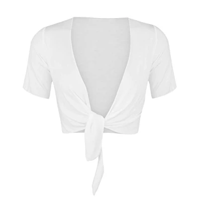 Image of STAR FASHION Women Cap Sleeve Bolero Shrug Tie Up Front Cropped Cardigan Short Sleeves Top White UK 12 14