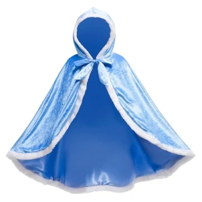 Image of Proumhang Hooded Cloak Cape Mid Length Princess Velvet Girls Halloween Carnival Christmas Masquerade Costume Blue 5 6 years old