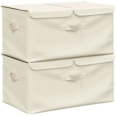 Image of vidaXL 2 pcs Fabric Storage Boxes with Handles Foldable, Easy to Carry Stylish Cream Color Durable, Spacious &amp; Versatile Great for Toys, Books, Scarves More