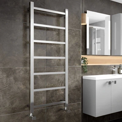 Image of Hudson Reed HL375 Eton Modern Bathroom Vertical Wall Hung Heated Towel Rail, 1200mm x 450mm, Chrome, 1200 450 mm