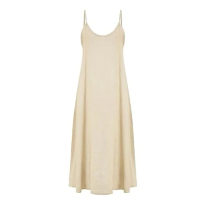 Image of Yumi Womens Stone Italian Linen Relaxed Fit Midi Sundress Natural Size Medium