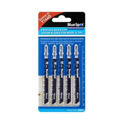Image of Blue Spot Tools 19004 5 Piece HCS Quick Cut Jigsaw Blades For Wood (6 TPI)