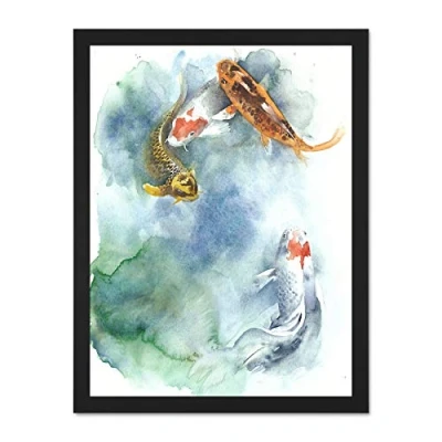 Image of Japanese Koi Fish Pond Large Framed Art Print Wall Poster 18x24 inch