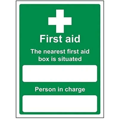 Image of V Safety 31010AN R Box Situated/Person In Charge Sign Portrait 150mm x 200mm 1mm Rigid Plastic, Green