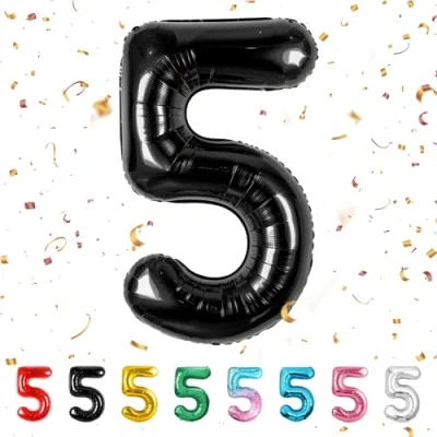 Image of Number Balloons 5,Black 5 Balloon 40 Inch Giant Helium Foil for Boys Girls Party Decor Birthday Anniversary Graduation Decorations Supplies
