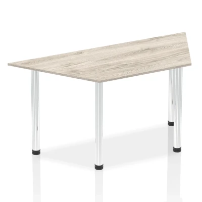 Image of Impulse 1600mm Trapezium Grey Oak Top Chrome Post Leg