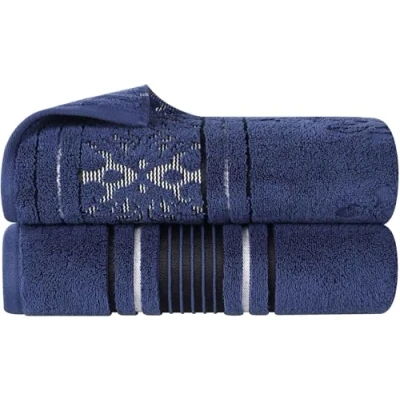 Image of Superior Cotton Bath Sheet Set, Zero Twist, Oversized Large Absorbent Body Towels, Luxury Soft Drying, Shower, Spa, Hotel, Pool, Guest Bathroom, Home Essentials, Assorted Floral Set of 2, Navy Blue