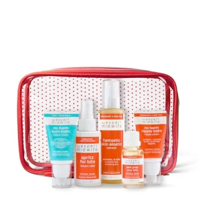 Image of My Expert Midwife Mum to Be Pregnancy and Postpartum Essentials for Hospital Bag (Pack of 5) Spritz Bits, Fantastic Skin Elastic, Peri Prep Your No Harm Nipple Balm &amp; Bum