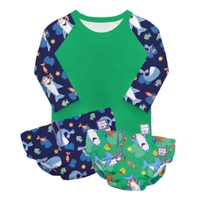 Image of Bambino Mio, Revolutionary Reusable Swim Set 2 Nappies and Rash Top, Baby Toddler, Sun Protection UPF40+, Ocean Explorers, 6 12 Months