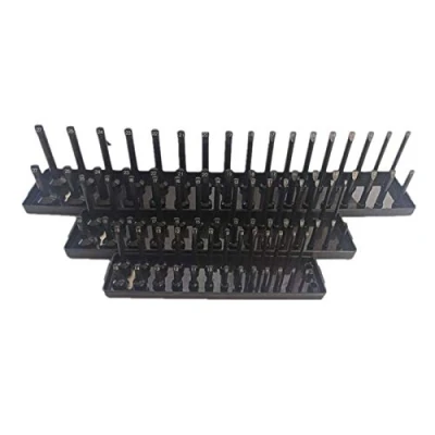 Image of 3Pc Socket Organizer Tray Set Black Metric Trays 1/4Inch 3/8Inch &amp; 1/2Inch Drive Deep and Shadow Holders