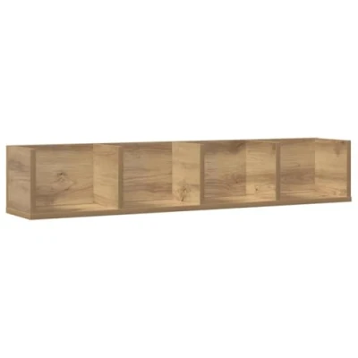 Image of vidaXL CD Wall Shelf Storage/Floating Rack in Artisan Oak Engineered Wood for Living Room/Bedroom/Office, 100x18x18 cm, 4 Compartments