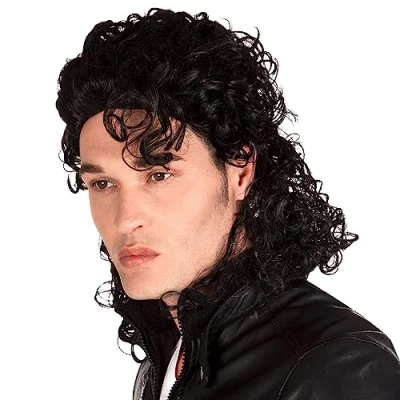 Image of Boland 10103071 BOL85723 Michael J. Popstar Wig Modern Curly Black for Parties, Halloween, and Costume Events One Size Fits All
