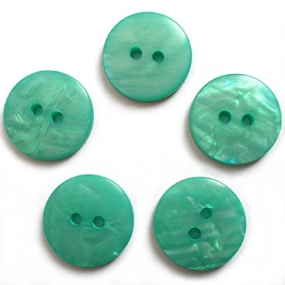 Image of Mother of Pearl Effect Colour Buttons Round 2 Hole Pack 5 (Turquoise, 13mm)