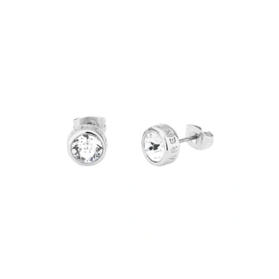 Image of Karen Millen Logo Stud Earrings For Women (Silver/Clear Crystal)