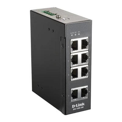 Image of D Link DIS 100E 8W Unmanaged Switch 8 x 10/100 DIN Rail Mount Wall DC Voltage