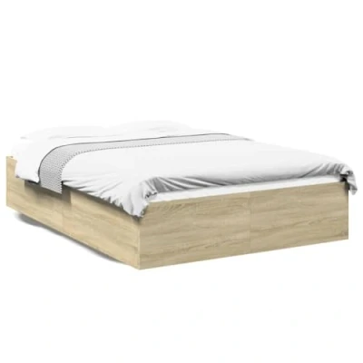 Image of vidaXL Engineered Wood Double Bed Frame 135x190 cm Sonoma Oak Finish with Plywood Slats Bedroom Sleep Support Mattress Not Included