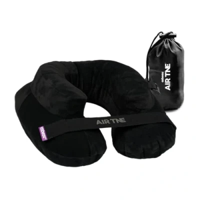 Image of Cabeau Air TNE Inflatable Travel Neck Pillow Lightweight Core, Customized Fit, Adjustable Chin Strap, with Compact Carrying Case for Comfort On The Go (Midnight Black)