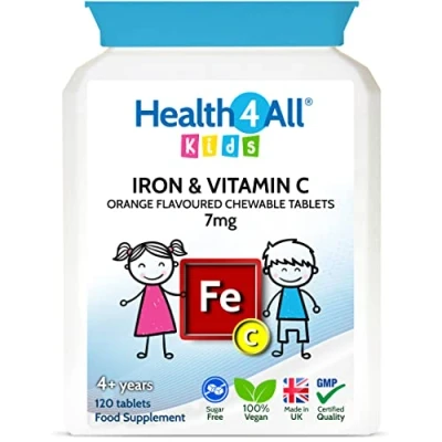 Image of Health4All Kids Iron Chewable 120 Tablets Learning and Growth Support. Vegan Supplement for Children.