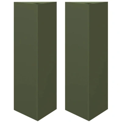 Image of vidaXL Garden Planters 2 pcs Olive Green Triangular 30x26x75 cm Steel