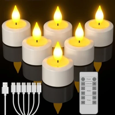Image of Yme Rechargeable Tea Lights Candles, 6pcs Battery LED Tealight Flameless Candles Pack with Remote Control Candle Gift Set for Home Room Bedroom Decor Outdoor Halloween Christmas Table Decorations