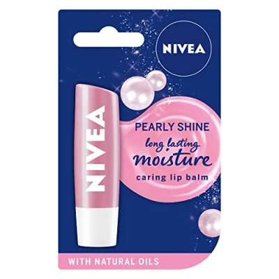 Image of NIVEA Lip Balm Pearly Shine Pack of 12 (12 x 4.8g), Moisturising Enriched with Pearl &amp; Silk Extracts, Shimmery Gloss for Girls 24h Hydration, Care
