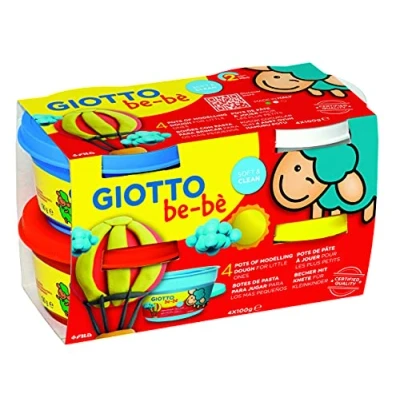 Image of GIOTTO be bè Modelling Dough Pack for Young Children, 4 x 100g Pots, Green/Orange/Yellow/Blue, Ideal Children and Schools