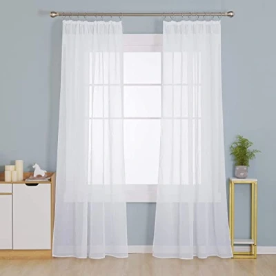 Image of Deconovo Net Curtains Solid Semi Voile Super Soft Sheer Pencil Pleat Cafe 55 x 69 Inch White 2 Panels