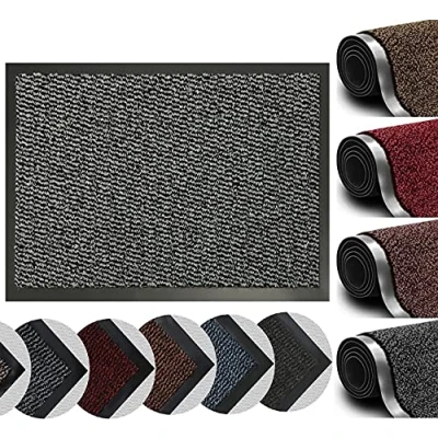 Image of PVC Non Slip Door Mat Rubber Backed Runner Barrier Mats Rug Kitchen Boundary Water Absorption Resistance Soft Microfiber Machine Washable (Silver Grey 90 x 120)