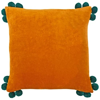 Image of furn. Hoola Polyester Filled Cushion, Cotton, Orange/Teal