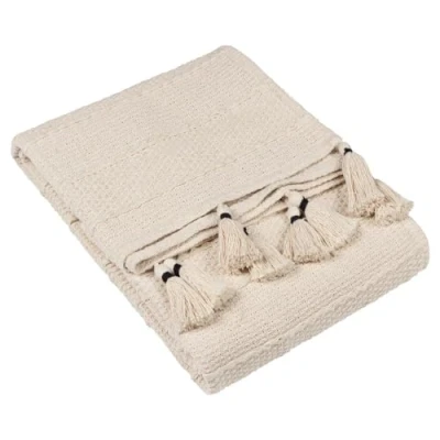 Image of Yard Caliche Woven Textured Tasselled Throw Natural Cotton One Size