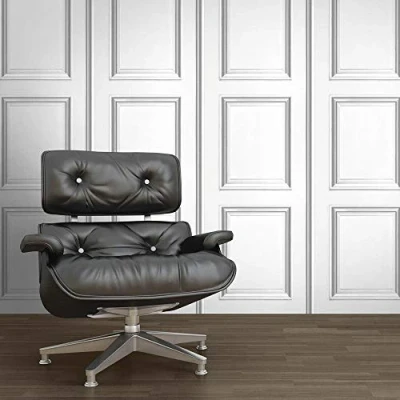 Image of YöL Wood Effect Wallpaper Wooden Panel Frame Realistic Modern White Grey