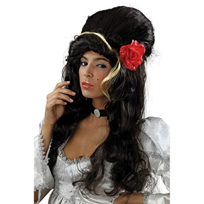 Image of Bristol Novelty BW680 Beehive Black with Rose Wig for Women, One Size