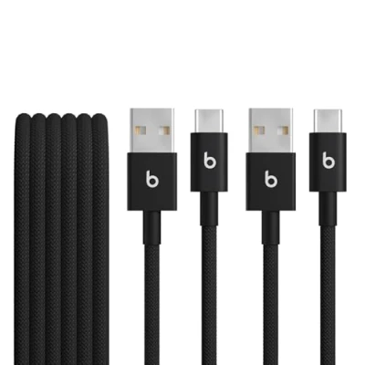 Image of Beats USB A to C Woven Cable, 2 Pack, Fast Charging, Durable/Tangle Free, Compatible Charger for Apple Devices w Lightning Ports (1.5 m) Bolt Black