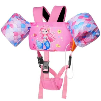 Image of MoKo Kids Swimming Vest, Toddler Floaties, Arm Band Floaties with Adjustable Strap, Swim Jacket Water Wing Pool Float, Sports Learning Training Equipment, Pink Mermaid