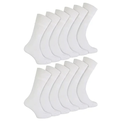 Image of IOMI 12 Pair Multipack Mens Diabetic Bamboo Socks Extra Wide Seamless with Non Elastic Gentle Grip Top (6 11, White)
