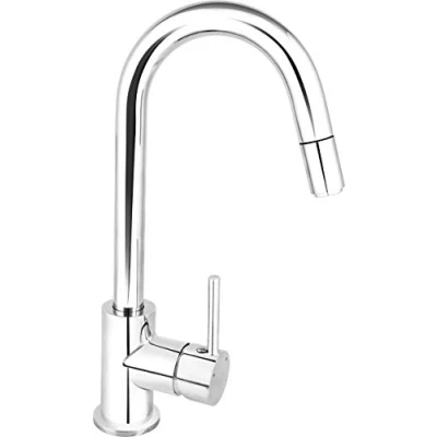 Image of Cornat Kirna KIR53 Single Lever Sink Fitting Quality Brass Body Chrome Plated Extendable Hose Spray and 360 Pivoting Spout/High Pressure Tap, Silver