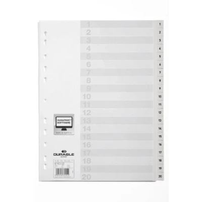 Image of Durable Index Files Labled 1 20 Pre Printed Tabs with Universal Punching Pack of White Sheets Organise Your Important Documents