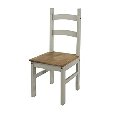 Image of Home Source Pair of Corona, Solid Pine Waxed Wooden Kitchen Dining Furniture, 2 Chair Set, Grey