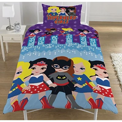 Image of KidCollection Superhero Girls Single/Double Reversible Duvet Cover Bed Set (Single Cover)