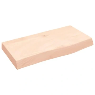 Image of vidaXL Rustic Wall Shelf in Untreated Solid Oak Wood, versatile for Desk Top, Cabinet Bathroom 60x30x6 cm Size with Live Edge and 20 kg Load Capacity.