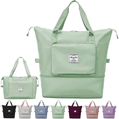 Image of Large Capacity Folding Travel Bag,Portable Foldable Lightweight Waterproof Oxford Fabric Duffel Bag Carry Luggage for Expandable Weekender Sports, Gym, Vacation (Green)
