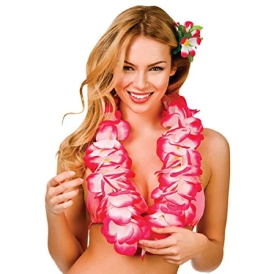 Image of Adult Hawiian Two Tone Pink/White Lei Fancy Dress Accessory