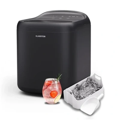 Image of Klarstein SparkIce Ice Maker Machine 15kg/24h, 6 Min Cubes, Touchpad Control, Automatic Cleaning, 2 Cube Sizes, Scoop Included, Ideal for Home &amp; Bar, Black