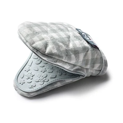 Image of Zeal Silicone &amp; Cotton Mini Mitt Pot Holder Gingham, Duck Egg Blue, 17.5 x 13.5 2.5 cm